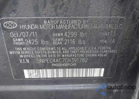 2012 Hyundai Sonata Se from USA, damaged, VIN 5NPEC4AC7CH391782